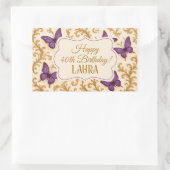 カスタム金ゴールド王室のパープルバタフライ誕生日 長方形シール (バッグ)