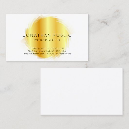 カスタム金ゴールド白モダンエレガントシンプルテンプレート 名刺 (正面/裏面)