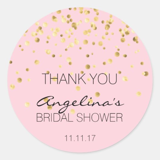 カスタム金ゴールド紙吹雪ブライダルシャワーありがとう ラウンドシール (正面)