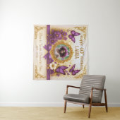 カスタム金ゴールド紫王室の蝶の誕生日パーティー タペストリー (インサイチュ(横))