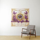 カスタム金ゴールド紫王室の蝶の誕生日パーティー タペストリー (インサイチュ)