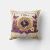 カスタム金ゴールド紫王室の蝶誕生日ギフト クッション (裏面)