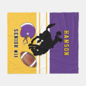 カスタム金ゴールド🏈紫、白、ロゴ付きフリース フリースブランケット (正面(横))