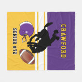 カスタム金ゴールド🏈紫、白、ロゴ2付きロゴ2から逃げる フリースブランケット (正面(横))