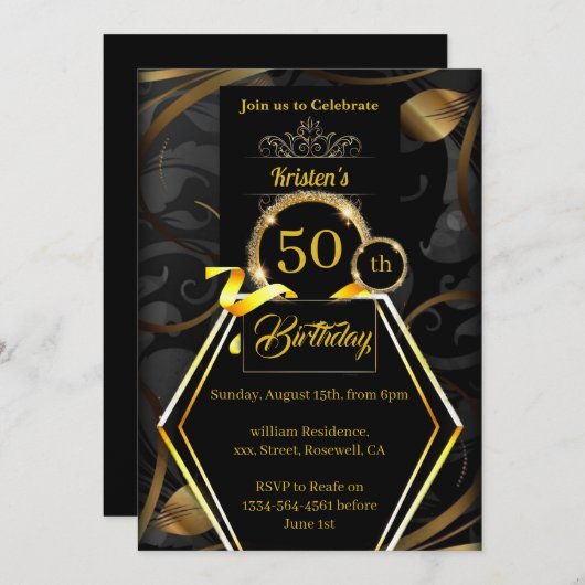 カスタム金ゴールド誕生日招待状 招待状 (正面/裏面)