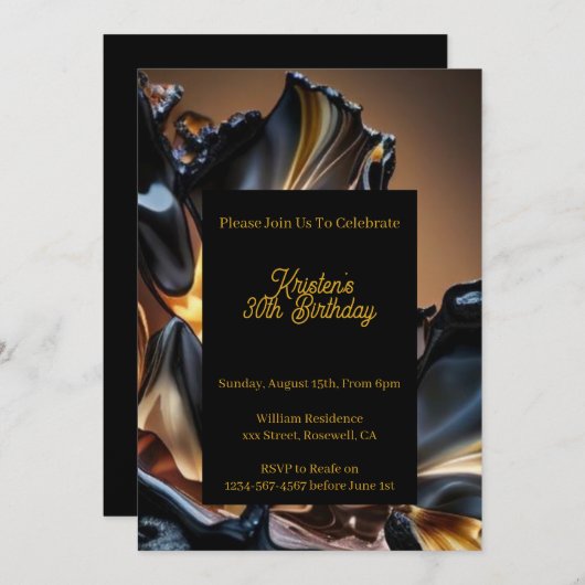 カスタム金ゴールド誕生日招待状 招待状 (正面/裏面)