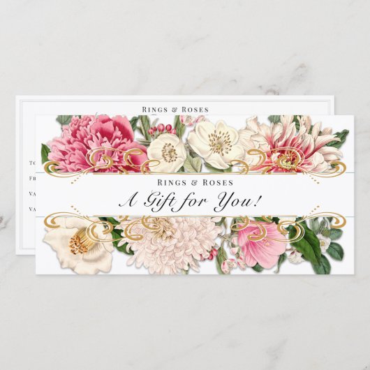 カスタム金ゴールド贈与証ヴィンテージ白フローラ (正面/裏面)