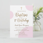 カスタム金ゴールド赤ちゃんバプテスマ1st誕生日 招待状 (スタンド正面)