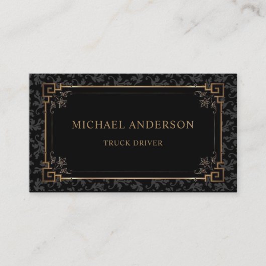 カスタム金ゴールド黒褐色フローラモノグラム 名刺 (正面)