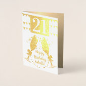 カスタム金ゴールド21歳誕生日カード 箔カード (正面)