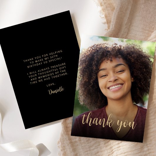 カスタム金ゴールド30歳の誕生日パーティー サンキューカード