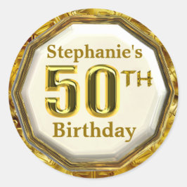 カスタム金ゴールド50きらめく番誕生日ステッカー ラウンドシール