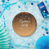 カスタム金ゴールド&ブラックグリッタードリップハッピーバースデー ペーパープレート (パーティー)