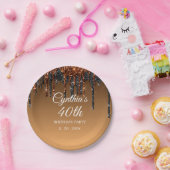 カスタム金ゴールド&ブラックグリッタードリップハッピーバースデー ペーパープレート (パーティー)