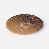 カスタム金ゴールド&ブラックグリッタードリップハッピーバースデー ペーパープレート (アングル)