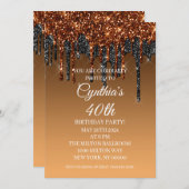 カスタム金ゴールド&ブラックグリッタードリップハッピーバースデー 招待状 (正面/裏面)