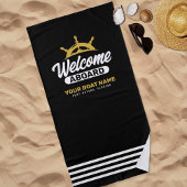 カスタム金ゴールド・ブラック・ボート名ウェルカムクアボード ビーチタオル