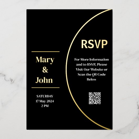 カスタム金モダン箔の白黒結婚の 箔招待状 (正面)