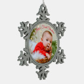 カスタム金属オーナメント、パーソナライズされた初めてのクリスマス スノーフレークピューターオーナメント (左)