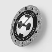 カスタム銀フェイクグリッターサッカーボールサッカーパパ ラウンド壁時計 (傾斜)
