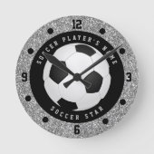 カスタム銀フェイクグリッターサッカーボールサッカー ラウンド壁時計 (正面)