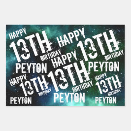 カスタム銀河系パーソナライズされた誕生日パーティー ラッピングペーパーシート