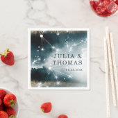 カスタム銀河系ブルー金ゴールドスタ結婚ーズ スタンダードカクテルナプキン (インサイチュ)