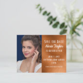 カスタム銅の卒業日を保存 ポストカード (スタンド正面)