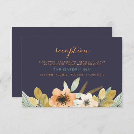 カスタム開花水色披露宴カード エンクロージャーカード (正面/裏面)