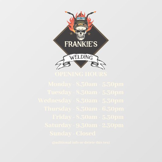 カスタム開館時間レトロ溶接ワークショップロゴ ウィンドウサイン (シート)