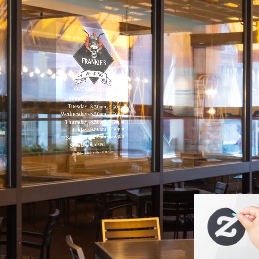 カスタム開館時間レトロ溶接ワークショップロゴ ウィンドウサイン (レストラン窓)