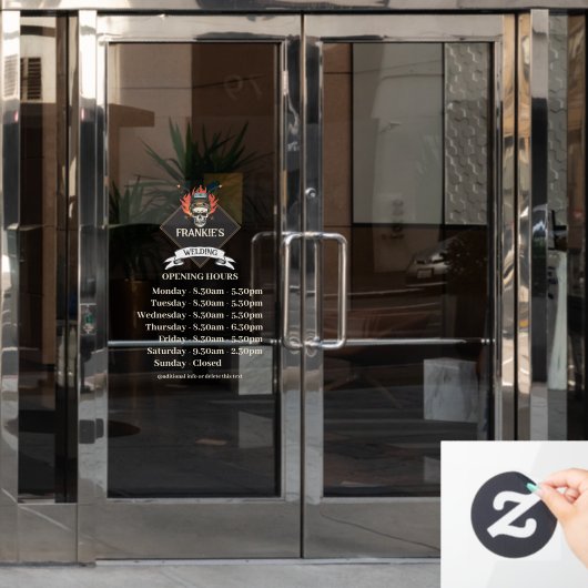 カスタム開館時間レトロ溶接ワークショップロゴ ウィンドウサイン (オフィスドア)