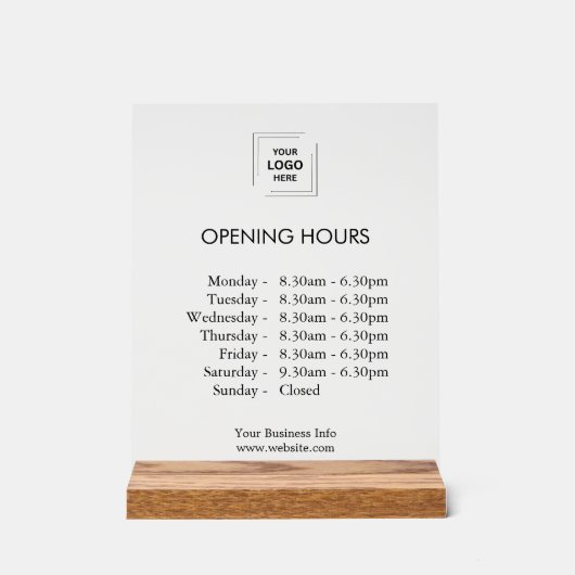 カスタム開館時間 | ビジネスモダンロゴ アクリルサイン (正面)