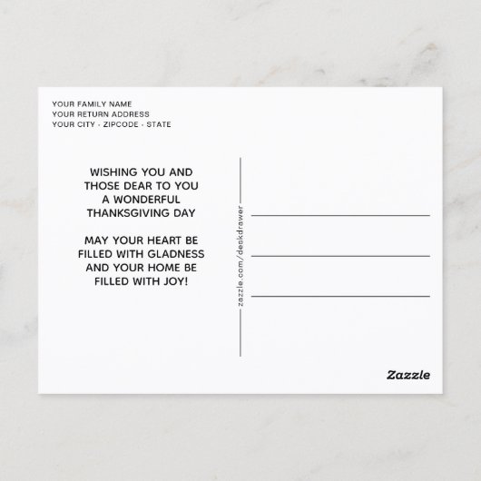 カスタム陽気で可愛い感謝祭の格子柄 ポストカード (裏面)