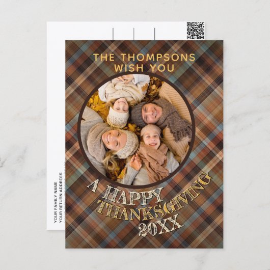 カスタム陽気で可愛い感謝祭の格子柄 ポストカード (正面/裏面)