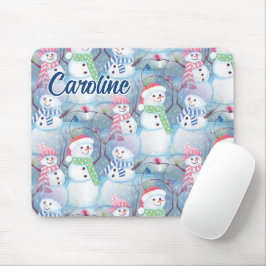 カスタム雪だるまおもしろいクリスマスツリーのストリングライト マウスパッド