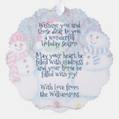 カスタム雪だるまに向かって今シーズンすてきおもしろい オーナメントカード (裏面)