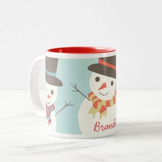 カスタム雪だるまパーティーマググ ツートーンマグカップ (正面左)