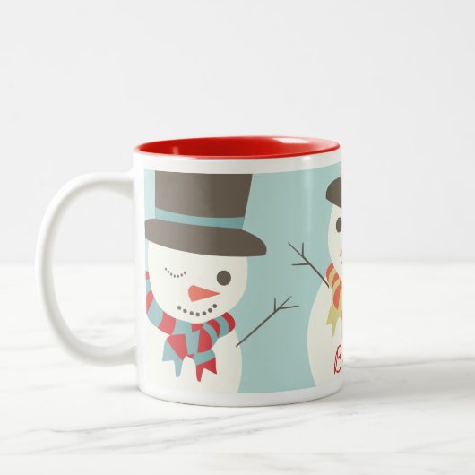 カスタム雪だるまパーティーマググ ツートーンマグカップ (左)