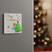 カスタム雪だるま、木と神の願いクリスマス マグネット