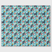 カスタム雪の結晶と装飾のキッズクリスマス ラッピングペーパー (フラット)