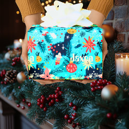 カスタム雪の結晶と装飾のキッズクリスマス ラッピングペーパー