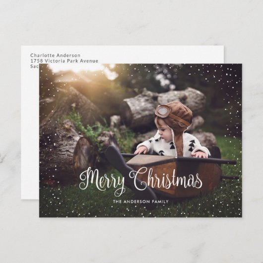 カスタム雪メリークリスマス写真はがき シーズンポストカード (正面/裏面)