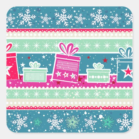 カスタム雪片とプレゼント スクエアシール (正面)
