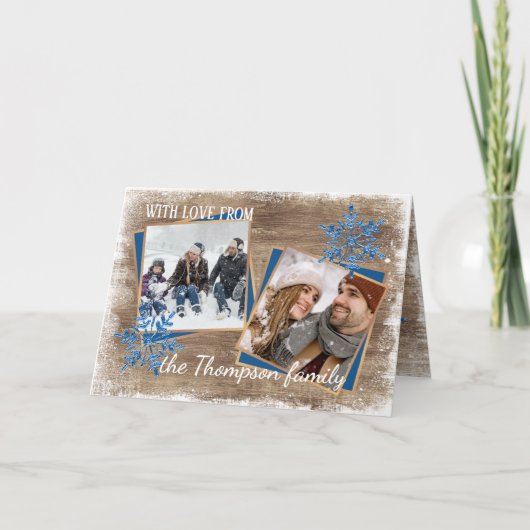 カスタム雪片&バーンウッド木板パターン シーズンカード (正面)