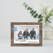 カスタム雪片&バーンウッド木板パターン ポストカード (スタンド正面)