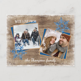 カスタム雪片&バーンウッド木板パターン ポストカード