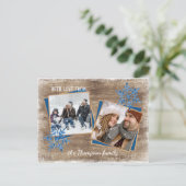 カスタム雪片&バーンウッド木板パターン ポストカード (スタンド正面)