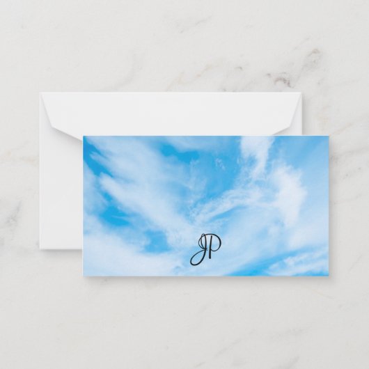 カスタム雲シンプルテンプレート名スクリプトモノグラム ノートカード (裏面)