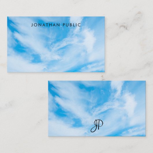 カスタム雲シンプルテンプレート名スクリプトモノグラム ノートカード (正面/裏面)